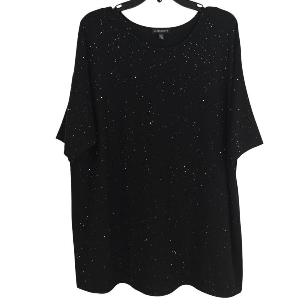 Eileen Fisher Merino Wool Sparkle Sweater Womens Size Large Black Soft Cozy - Picture 2 of 7